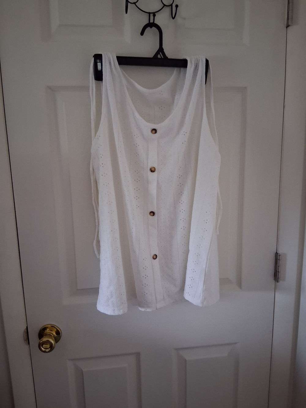Sleeveless White Eyelet Button-Front Tank Top